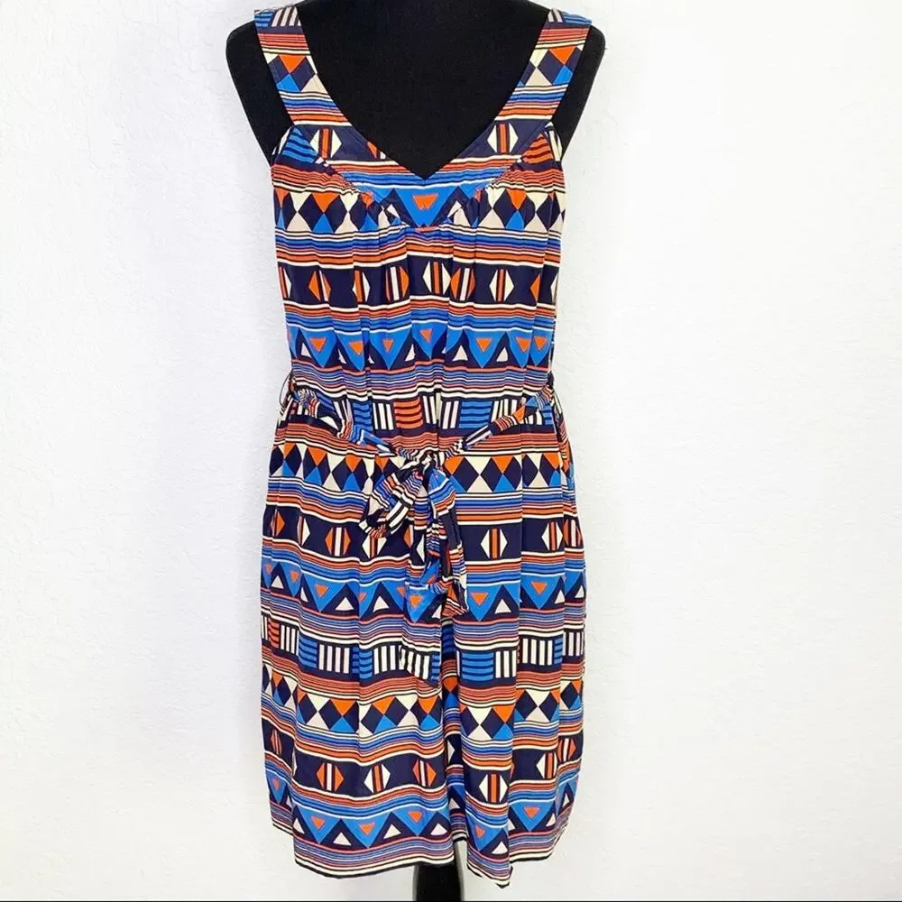 Marc by Marc Jacobs blue orange tan geometric silk dress size Large